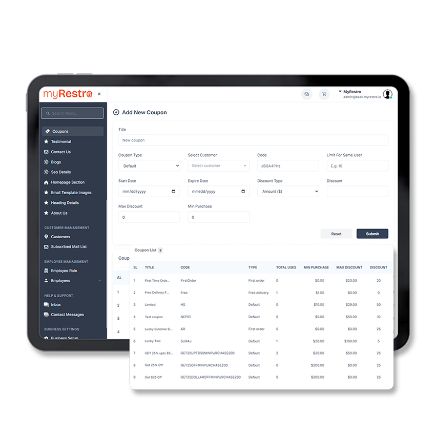Coupon Management myRestro Home image
